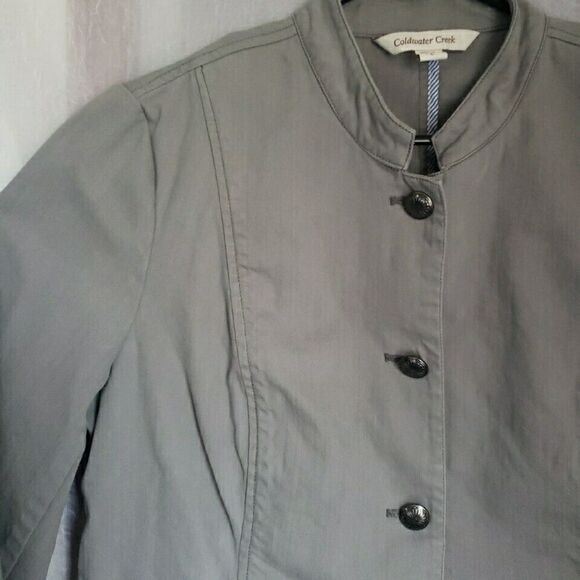 Coldwater Creek Women Trench Coat Size L Gray Buttons Pockets Cotton Lightweight - Picture 3 of 13